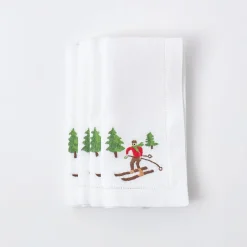 White Embroidered Skier Napkins (Set of 4)