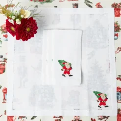 White Hand Embroidered Father Christmas Napkins (Set of 4)