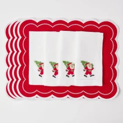 White Hand Embroidered Father Christmas Napkins (Set of 4)