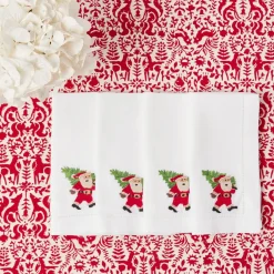 White Hand Embroidered Father Christmas Napkins (Set of 4)