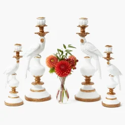 White Parrot Candle Holder Set