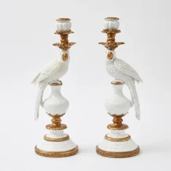 White Parrot Candle Holder (Pair)