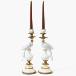 White Parrot Candle Holder (Pair)
