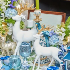 White Reindeer with Gold Antlers (Pair) - 33cm