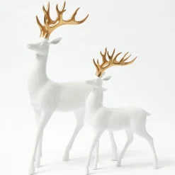 White Reindeer with Gold Antlers (Pair) - 33cm