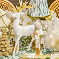 White Reindeer with Gold Antlers (Pair) - 33cm