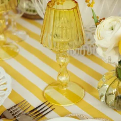 Yellow Glass Lantern Tea Light Holder (Pair) - 18cm