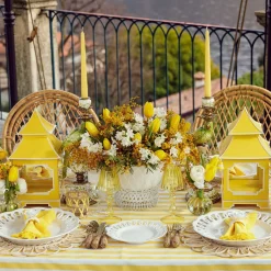 Yellow Glass Lantern Tea Light Holder (Pair) - 18cm