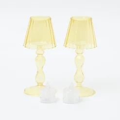Yellow Glass Lantern Tea Light Holder (Pair) - 18cm