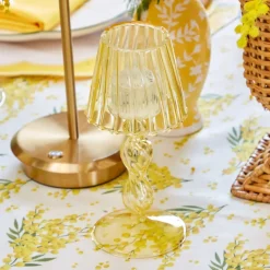 Yellow Glass Lantern Tea Light Holder (Pair) - 18cm