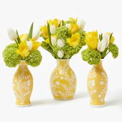 Yellow Hand Painted Tole Bud Vases (Set of 3)
