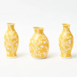 Yellow Hand Painted Tole Bud Vases (Set of 3)